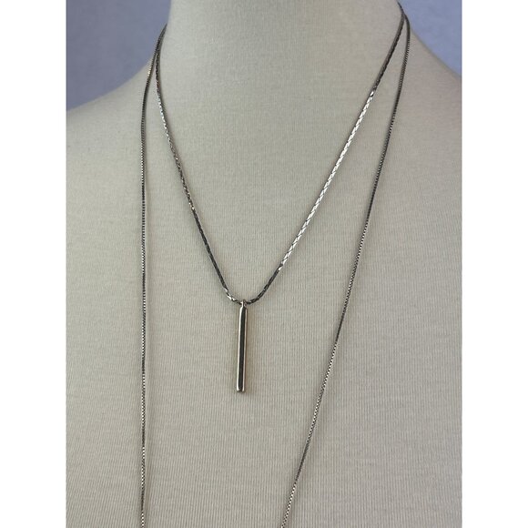 Express Silver and Gold Tone Dual Layer Bar Pendant Necklace Minimalist - Picture 3 of 7